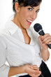 portrait of female singer with microphone portrait of female singer with microphone