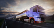 Photo: truck driving at dusk/motion blur truck driving at dusk/motion blur