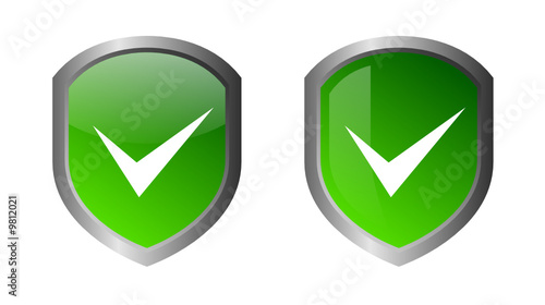 Vector: Glossy green shields - CORRECT ICON - vector Glossy green shields - CORRECT ICON - vector