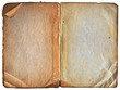 Open book isolated on white - vintage paper - grungy surface