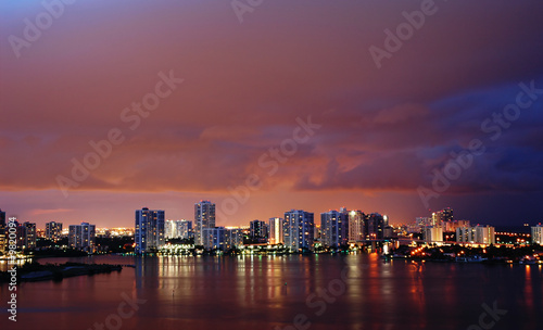 Night view on Aventura from Sunny Isles Beach