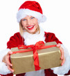 Christmas concept - Woman holding Christmas present Christmas concept - Woman holding Christmas present