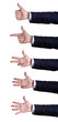 Hand sign number from one to five on white background