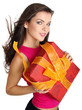 sexy girl smiles and holding a gift in packing