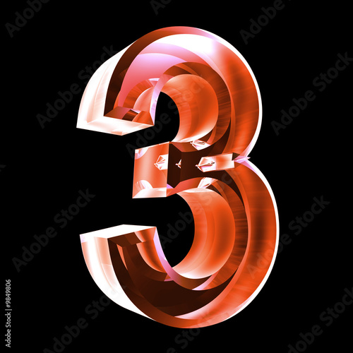 Illustration: 3d number 3 in red glass 3d number 3 in red glass