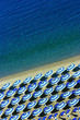 Aerial shot of beach with perfectly arranged parasols