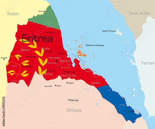 political map of eritrea. map of Eritrea country colored by national flag