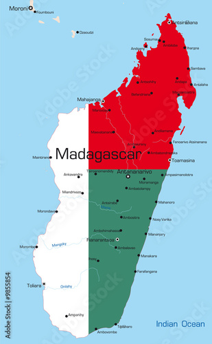 map of Madagascar country colored by national flag
