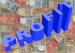 Profit text graph on Indian Rupees illustration