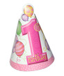 1st birthday party hat for a girl isolated on white background