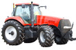 close-up new red tractor isolated on white