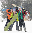 Photo: Happy snowboarding team in winter mountains, health lifestyle Happy snowboarding team in winter mountains, health lifestyle