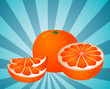 Orange fruit, whole, halved, and sliced into sections