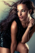 beautiful young woman with long flying hair