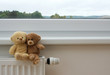 Photo: Two teddy bears on top of the heater or thermoregulator. Two teddy bears on top of the heater or thermoregulator.