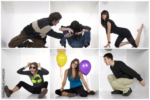Photo: Young individual people in white boxes. Different people concept Young individual people in white boxes. Different people concept