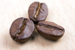 Detail of three coffe beans, close up