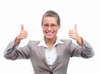 Closeup portrait of a businesswoman showing thumbs sign Closeup portrait of a businesswoman showing thumbs sign