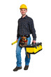 isolated young worker with tool box isolated young worker with tool box