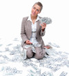 Business woman with money isolated on white background Business woman with money isolated on white background
