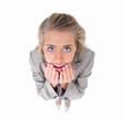 Closeup portrait of young woman looking shocked Closeup portrait of young woman looking shocked