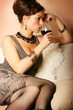 Portrait of beautiful woman with glass red wine