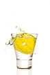 Lemon splashing in glass isolated on white background