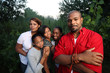 Happy family together outdoors at twilight