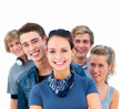 Cut out of young smiling friends standing in a row