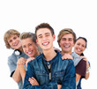 Young  friends standing in a row with man in front