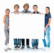 Portrait of young teenagers holding copyspace