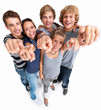 Young friends pointing their fingers