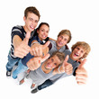 Top view of young friends showing thumbs up sign