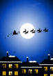Santa Claus flying over the families in their houses