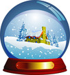 Vector snow globe with a Santa house within