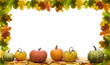 Fall leaves with halloween pumpkins on white background