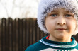 Seasonal winter portrait of adorable kid