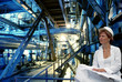 woman engineer, pipes, tubes, machinery