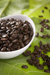 Coffee Beans on Green Leaves