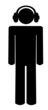 stick man or figure with headphones listening to music