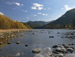 River Biya, mountains and blue sky. Autumn.