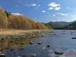 River Biya, mountains and blue sky. Autumn.