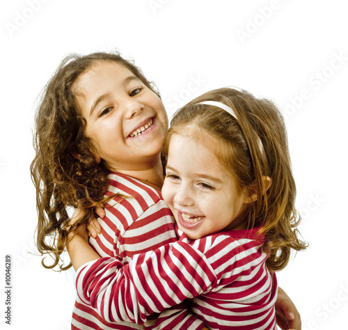 best friends hugging isolated on a white