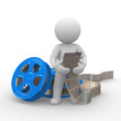 3d human with a movei film in hands