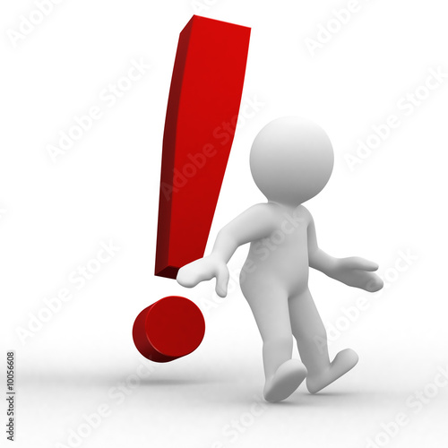 Illustration: 3d human with a red exclamation mark 3d human with a red exclamation mark