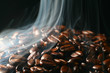 macro coffee beans in aroma smoke