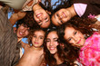 Happy Group of Children Looking Down and Smiling