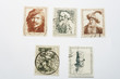 Five old Dutch postage stamps with paintings of Rembrandt
