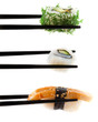 Sushi with chopsticks shot on white. Sushi with chopsticks shot on white.
