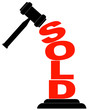 gavel hitting the word sold isolated on white